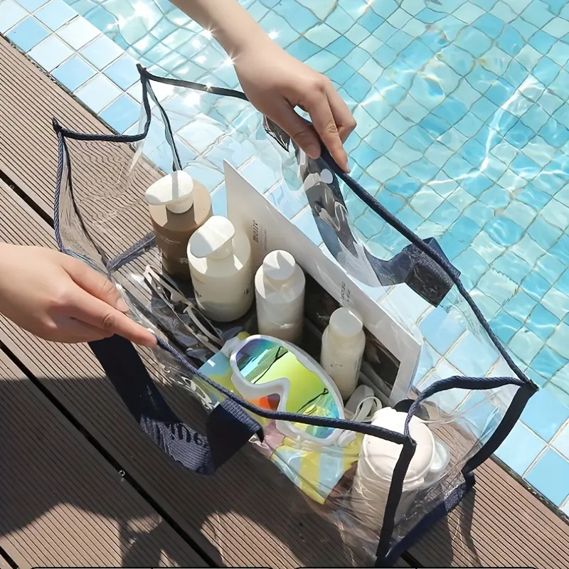 Waterproof Transparent PVC Beach Tote Large Capacity Swimming Gym Shoulder Bag detail view 4
