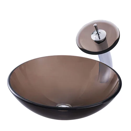 Round Glass Bowl Transparent Brown Basin