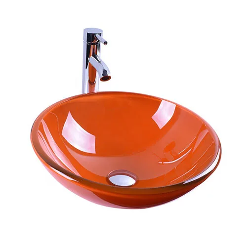 Round Orange Glass Bowl Vessel Sink