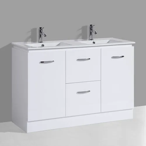 Double Sink Gloss White Floor Mounted Vanity Unit