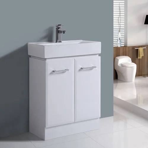600mm Floor Standing White Glossy Vanity 320mm Depth