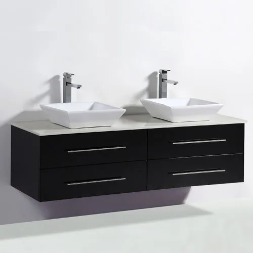 Gloss Black Double Sink Wall Hung Vanity Unit