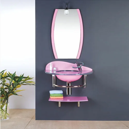 Pink Glass Vanity Unit With Mirror Supplier China