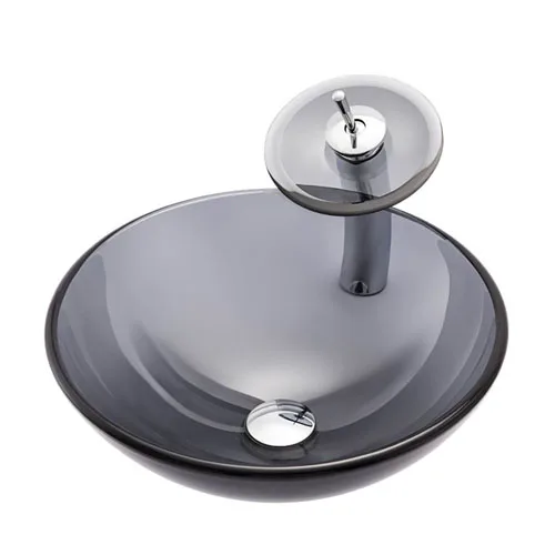 Round Glass Bowl Transparent Grey Glass Basin