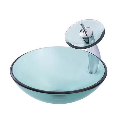 Round Glass Bowl Transparent Green Basin