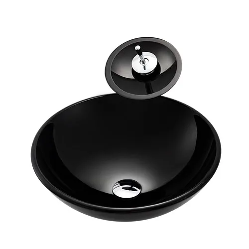 Round Black Glass Bowl Bathroom Basin
