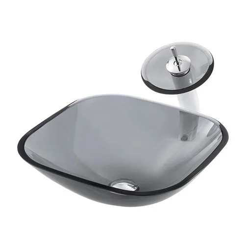 Square Glass Bowl Transparent Grey Glass Sink