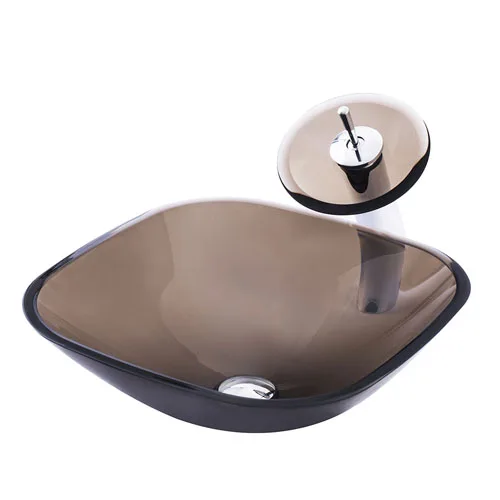 Square Glass Bowl Transparent Brown Sink