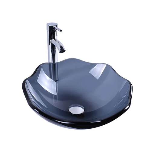 Lotus Glass Bowl Transparent Grey Glass Basin