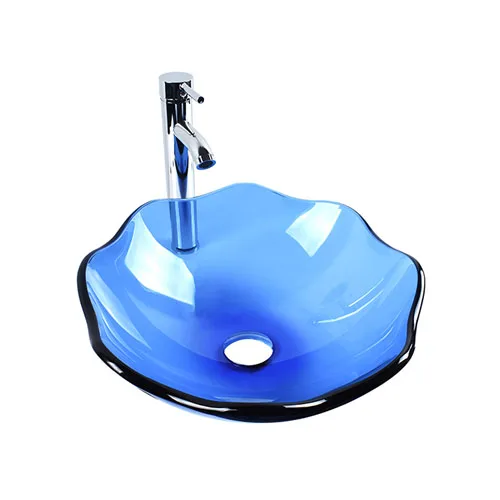 Lotus Glass Bowl Transparent Blue Above Basin