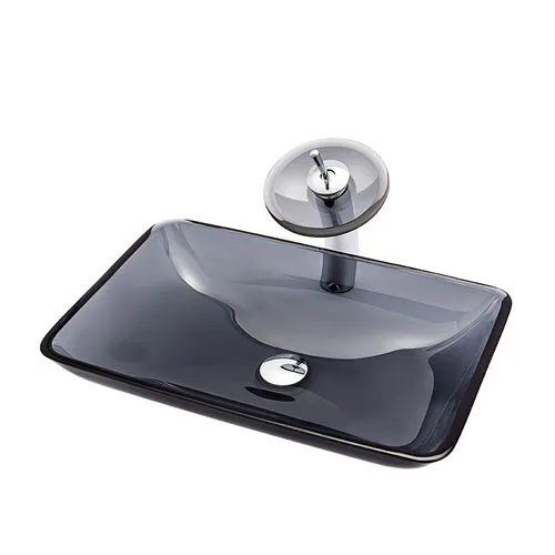 Rectangular Glass Basin Transparent Grey Glass Sink