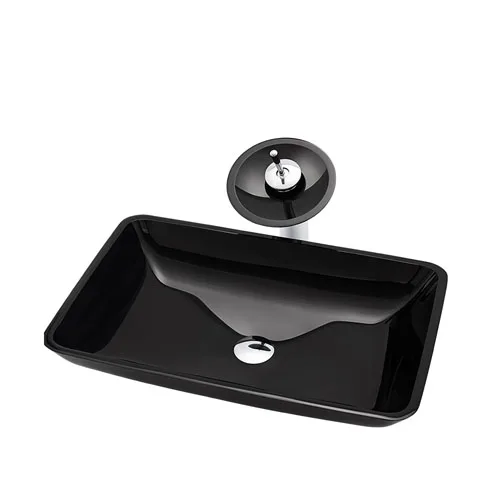 Rectangular Black Glass Basin Single Sink