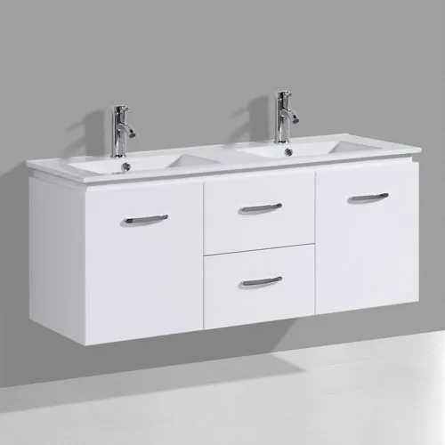 Double Sink Gloss White Wall Hung Vanity Unit