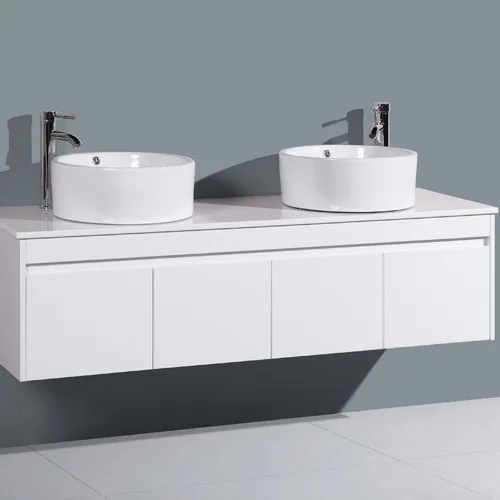 Stone Top Gloss White Double Basin Vanity Set