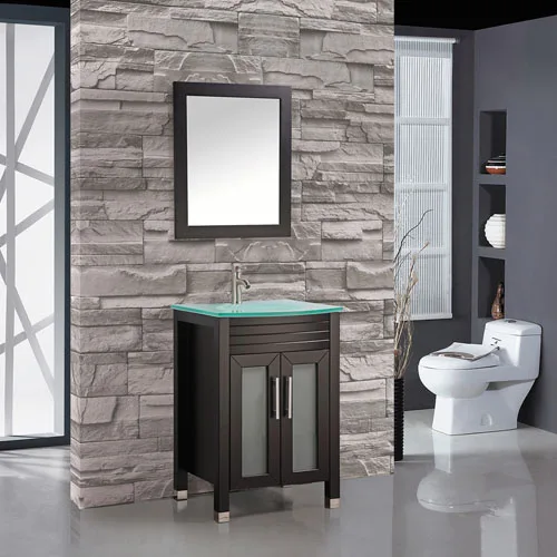 Wood Vanity Unit With Glass Sink 600mm Wide