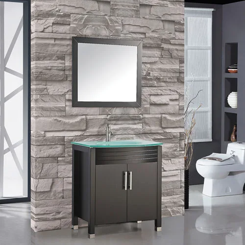 Wood Vanity Set With Glass Sink 750mm Wide