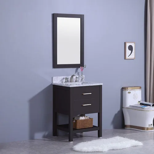 Small Wood Vanity Natural Marble Top Ceramic Sink