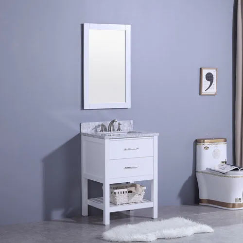 Tiny Wood Vanity Natural Marble Top Porcelain Sink