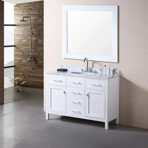 Traditional Matte White Vanity Set Stone Top