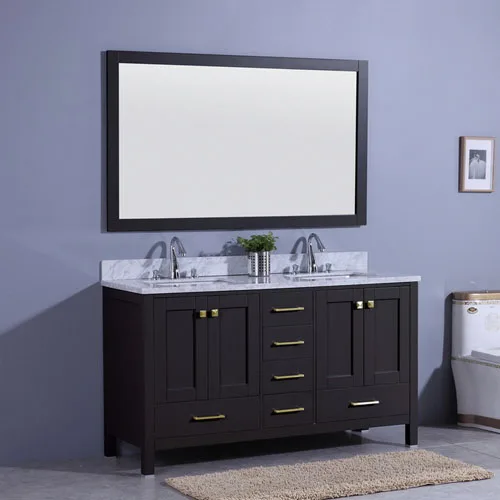 Traditional 60inch Black Vanity Double Undermount Sink