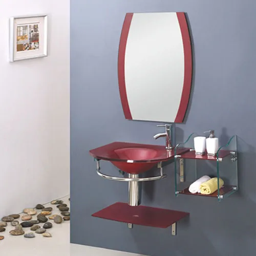 Red Glass Vanity Unit With Mirror Manufacturer China