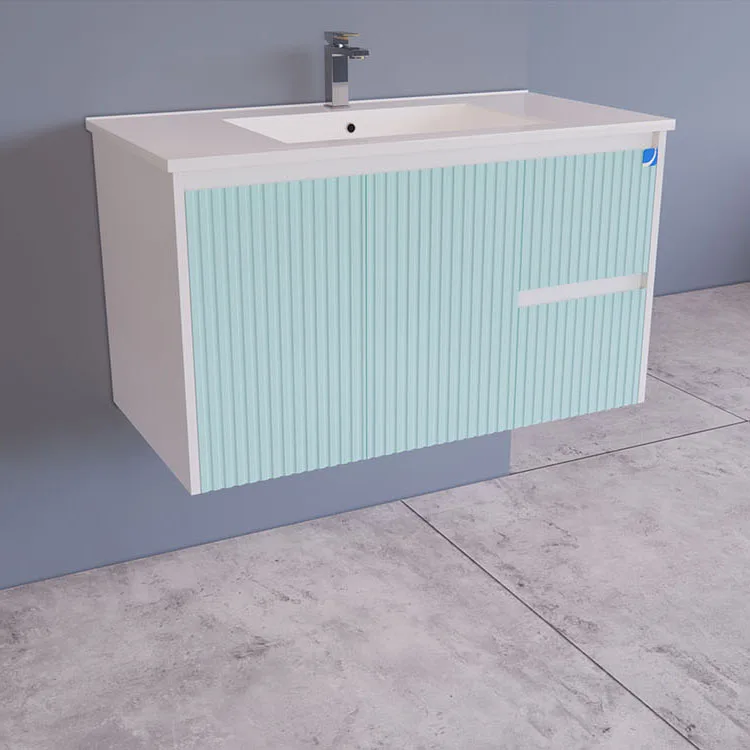 Pale Turquoise Wall Hung Vanity in Fluted Style
