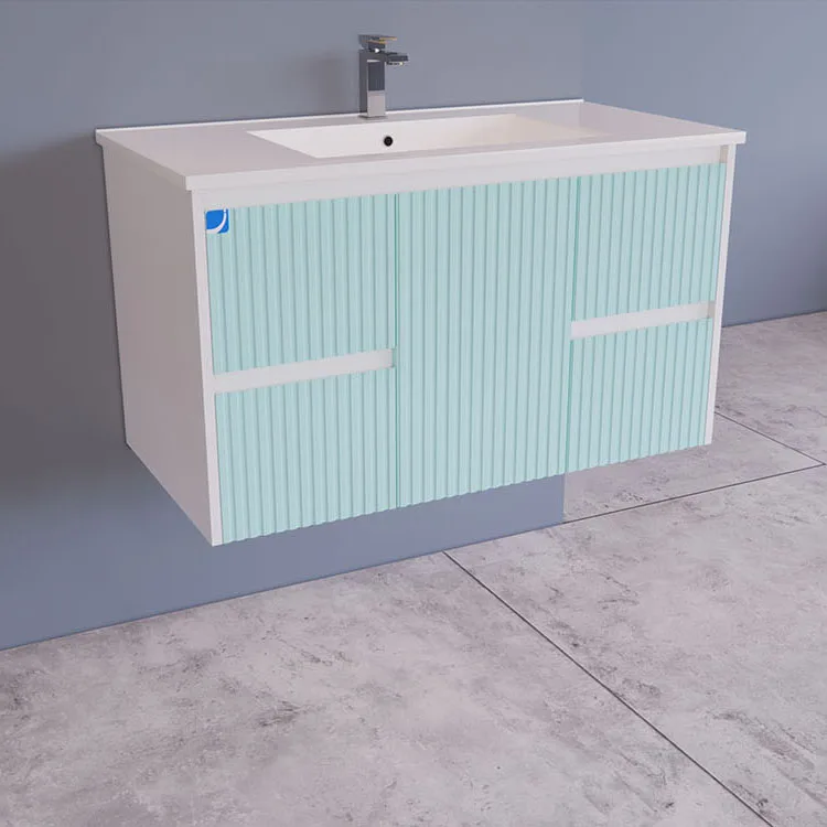 Pale Turquoise Wall Mounted Vanity in V Groove Style