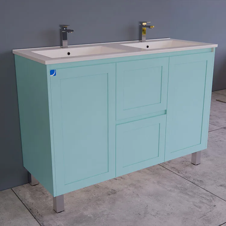 48in Double Sink Freestanding Shaker Bathroom Vanity Pale Turquoise