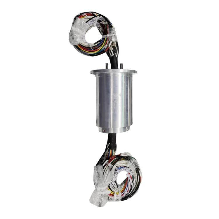 DHS070-70-2F 70mm optoelectronic rotary joint includes 2 optical fibers and 70 channels power signals — fiber optic rotary joints manufactured by INGIANT