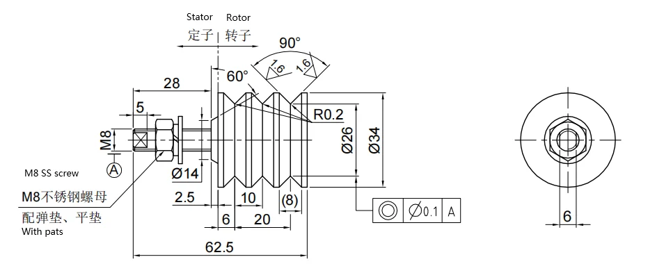 Ingiant customized solid shaft slip ring 1channel 10A for remote operated vehicales, view 3