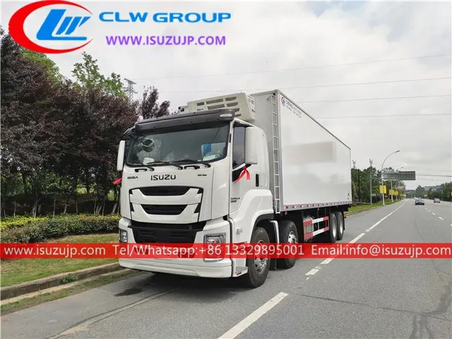 10 wheel ISUZU GIGA 25 ton refrigerated van truck with hydraulic tail plate