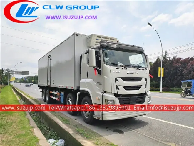 10 wheel ISUZU GIGA 25 ton refrigerated van truck with hydraulic tail plate