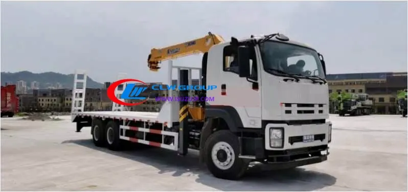 6×4 ISUZU 20 ton flatbed excavator transport truck mounted crane