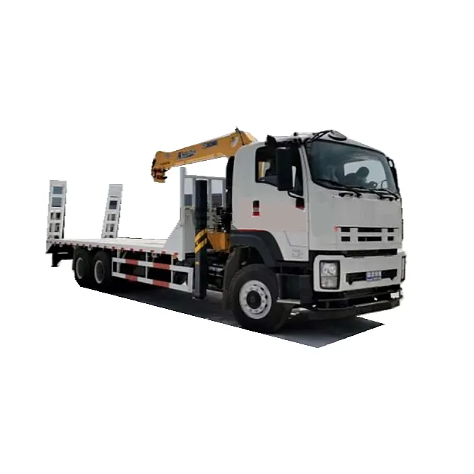 6×4 ISUZU 20 ton flatbed excavator transport truck mounted crane