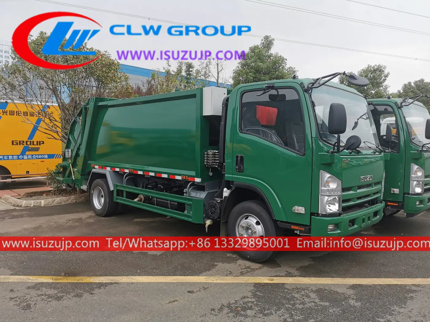 Two units Isuzu 8 cube rear load refuse truck shipping to Oman