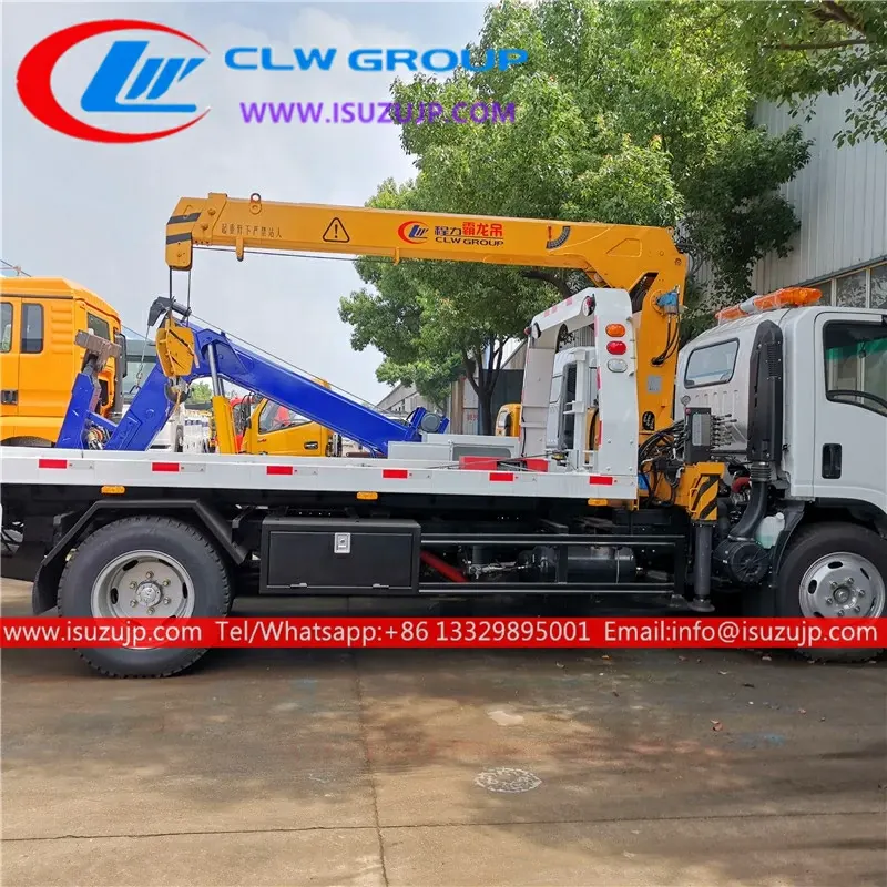 ISUZU ELF 5t tow recovery truck with crane for sale