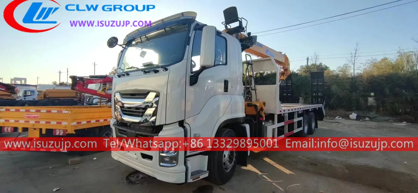 Isuzu heavy duty flat deck truck with crane for sale