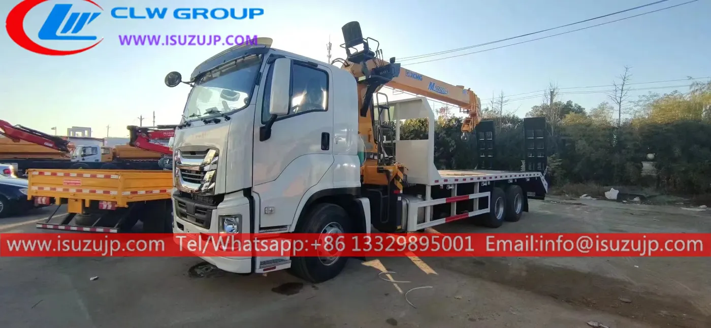 Isuzu heavy duty flat deck truck with crane for sale
