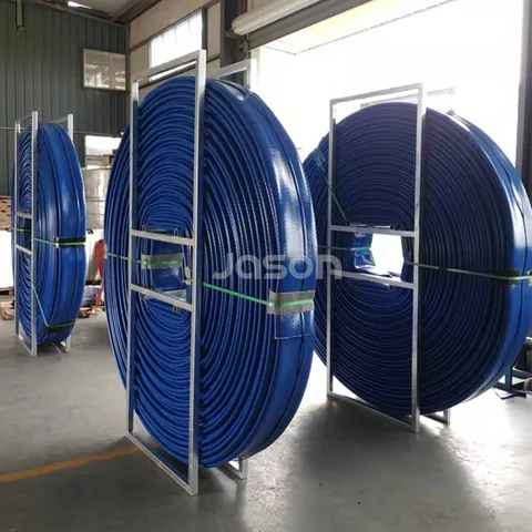 Blue TPU boreline hose with cable ties on the cover