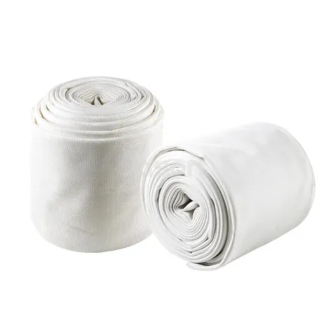 Canvas discharge hose end showing the woven jacket