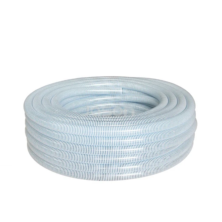 Clear PVC suction hose coil with rigid helix