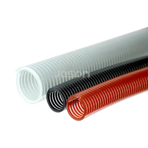 Clear suction hose coiled for shipment