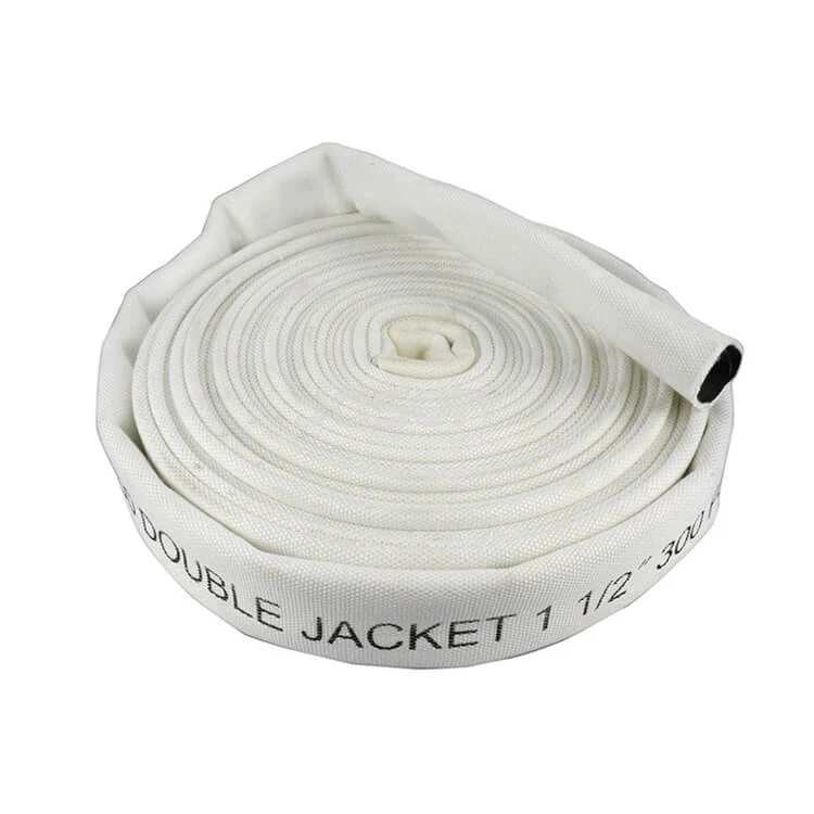 Double jacket fire hose with two woven yarn layers