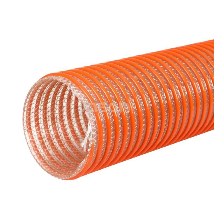 Orange fabric reinforced PVC suction hose coil