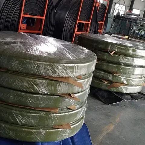 Fuel transfer hose rolled for shipment