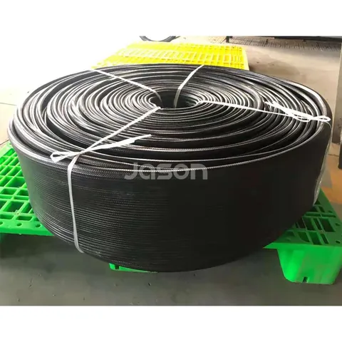 Irrigation supply hose rolled for dispatch