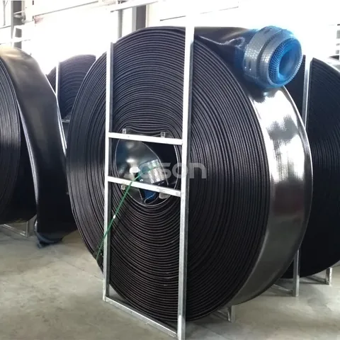 Layflat supply hose rolled for dispatch