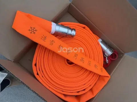 Orange snow making hose with coupling packed for a ski resort order