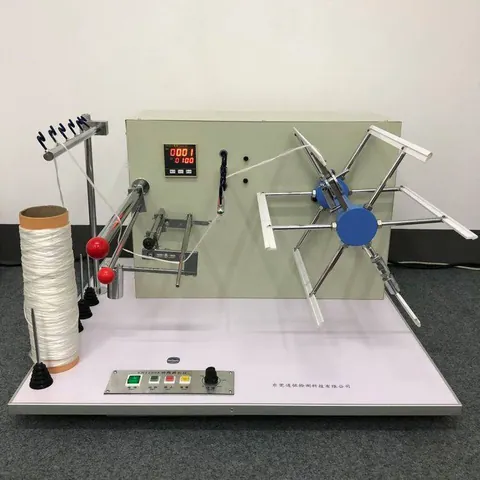 Yarn skein tester used to check the consistency of incoming polyester.