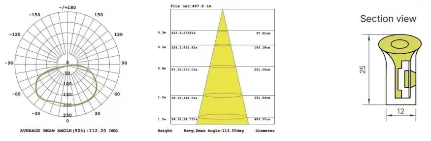 DMX512 Neon Flex Strip, 60 LEDs/m technical drawing and optical data, sheet 4